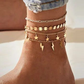 5489 Han Zhishang Lightning Star Sequins Anklet Set Four-piece Set Europe and America Creative Retro Simple Alloy Anklet
5489 Han Zhishang Lightning Star Sequins Anklet Set Four-piece Set Europe and America Creative Retro Simple Alloy Anklet