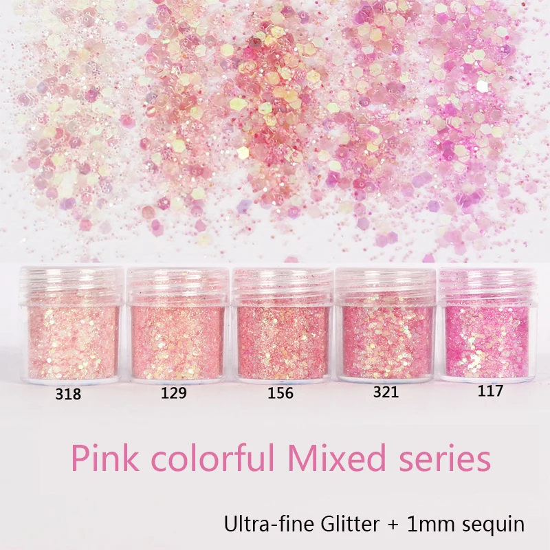 1 баночка блестящие розовые цвета смешанные серии для ногтей волос тела лица