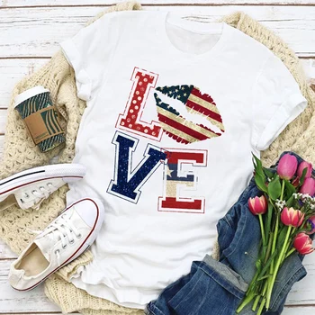 Women Graphic USA Flag American Patriotic Love Lip Star Summer T-Shirt Tops Lady Womens Clothing Clothes Tee Female T Shirt
Women Graphic USA Flag American Patriotic Love Lip Star Summer T-Shirt Tops Lady Womens Clothing Clothes Tee Female T Shirt