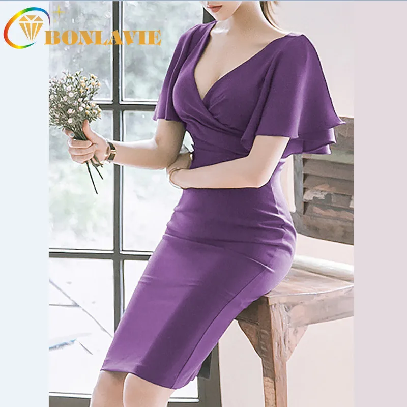 Ladies Dresses Temperament Tight Slimming Type Dress V-Neck Empire Waist Short Petal Sleeve Mid-Calf Sheath Dinner Dress 5XL
Ladies Dresses Temperament Tight Slimming Type Dress V-Neck Empire Waist Short Petal Sleeve Mid-Calf Sheath Dinner Dress 5XL