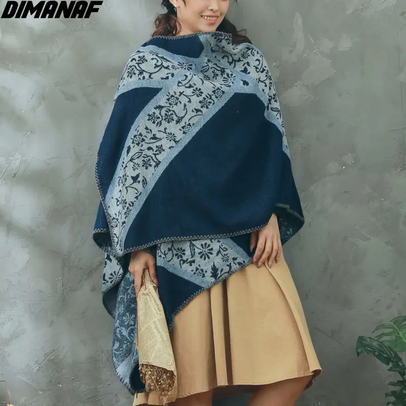 

DIMANAF 2021 Plus Size Women Sweaters Knitting Cashmere Cardigans Thic Blanket Casual Vintage Autumn Shawl Loose Scarf Sweater