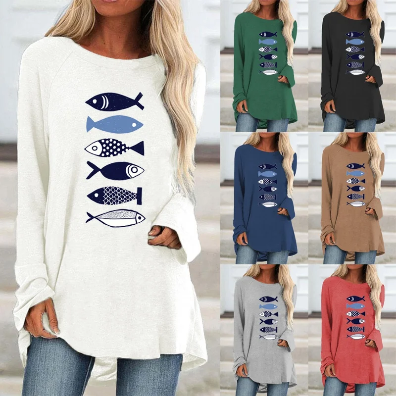 Women Clothing Solid Color Fashion Printing Autumn and Winter Loose Casual Shirt Plus Size Round Neck Pullover Long Sleeve Tops
Women Clothing Solid Color Fashion Printing Autumn and Winter Loose Casual Shirt Plus Size Round Neck Pullover Long Sleeve Tops