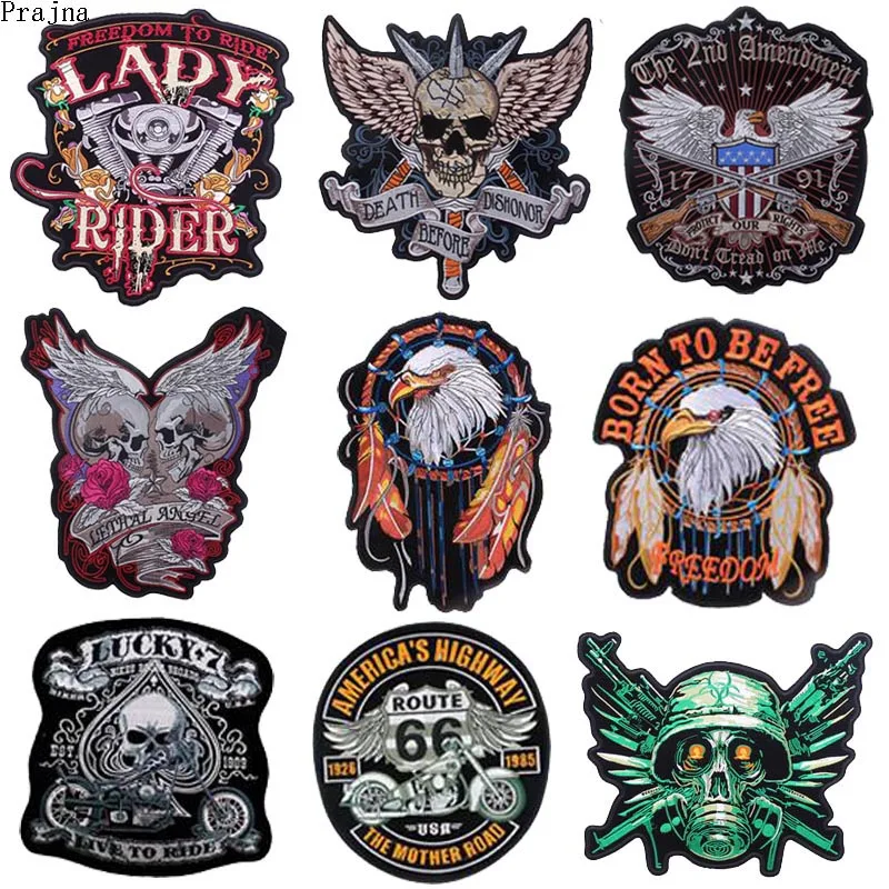 Prajna Biker Motorcycle Patch Hippie Iron On Embroidered Patches For Clothes Stripes Big Punk Skull Patch Applique Back Jacket
Prajna Biker Motorcycle Patch Hippie Iron On Embroidered Patches For Clothes Stripes Big Punk Skull Patch Applique Back Jacket