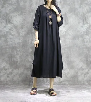 Womens Simple Pure Color Loose Linen Dress 2020 Spring New Round Neck Long Sleeve Casual National Style Long Dress
Womens Simple Pure Color Loose Linen Dress 2020 Spring New Round Neck Long Sleeve Casual National Style Long Dress