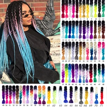 

LANLAN Three/Two Tone Synthetic Ombre Jumbo Synthetic Braiding Hair 24"(60cm) 100g/pc Heat Resistant Colored Crochet Braids