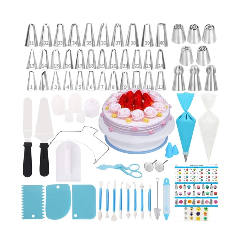 Cake Decorating Supplies Kit,170 PCS Baking Supplies Set with Icing Piping Tips & Russian Nozzles with Pattern Chart, Rotating T
Cake Decorating Supplies Kit,170 PCS Baking Supplies Set with Icing Piping Tips & Russian Nozzles with Pattern Chart, Rotating T