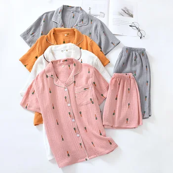 New Summer Pajamas For Women Cotton Gauze Carrot Printed Pajamas Set 2 Pcs Short-Sleeve Top Femme Home Clothes Pyjama Suit
New Summer Pajamas For Women Cotton Gauze Carrot Printed Pajamas Set 2 Pcs Short-Sleeve Top Femme Home Clothes Pyjama Suit
