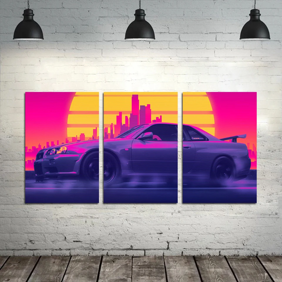 

3 Pieces Skyline GTR Car Posters Pictures Canvas Wall Art Decorative Printed Home Decor Paintings Living Room Decoration