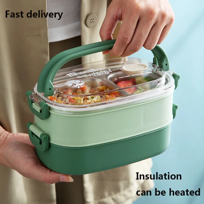 

304 Stainless Steel Insulated Lunch Box Student Can Microwave Oven Heating With Double-Layer Lunch Box Portable Outdoor Food Box