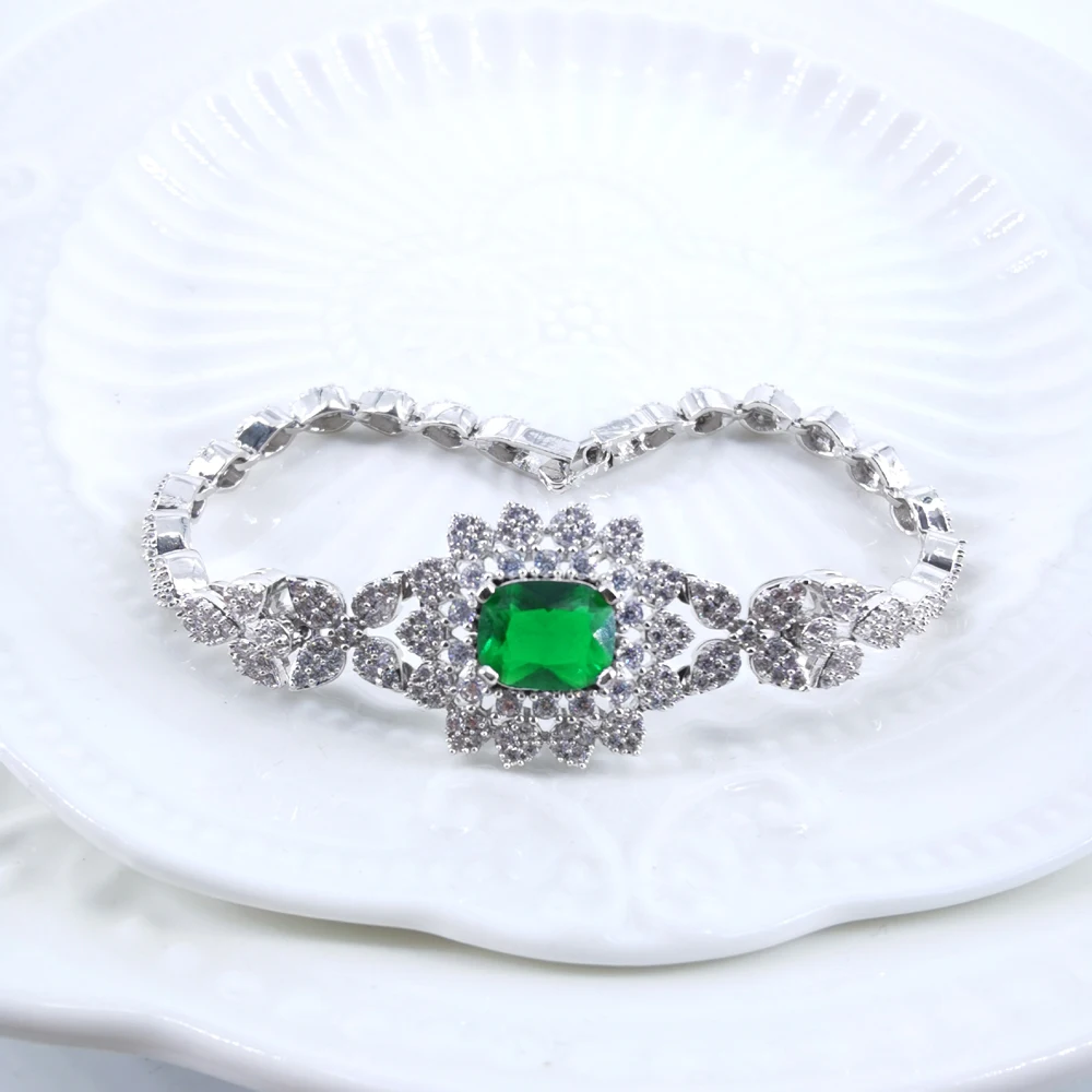 2021 NEW FASHION LUXURY GREEN CZ zircon necklace earring bracelet ring wedding bridal banquet dinner dressing party jewelry set