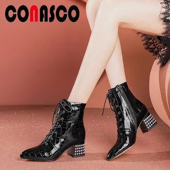 CONASCO Autumn Winter Women Ankle Boots Genuine Leather Elegant Rhinestone Zipper Cross-Tied Office Lady Thick Heels Boots Woman
CONASCO Autumn Winter Women Ankle Boots Genuine Leather Elegant Rhinestone Zipper Cross-Tied Office Lady Thick Heels Boots Woman