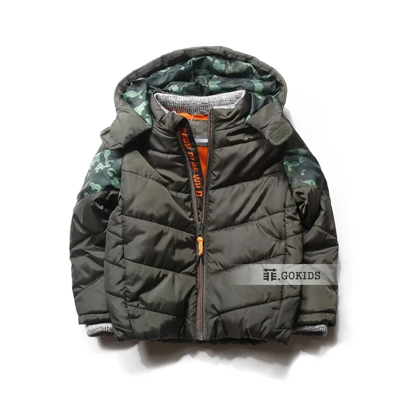 

Kids/Boys Windproof Water Resistant Winter Padded Jacket with fleece lining, boys coat, army green, size 1.5-7Y