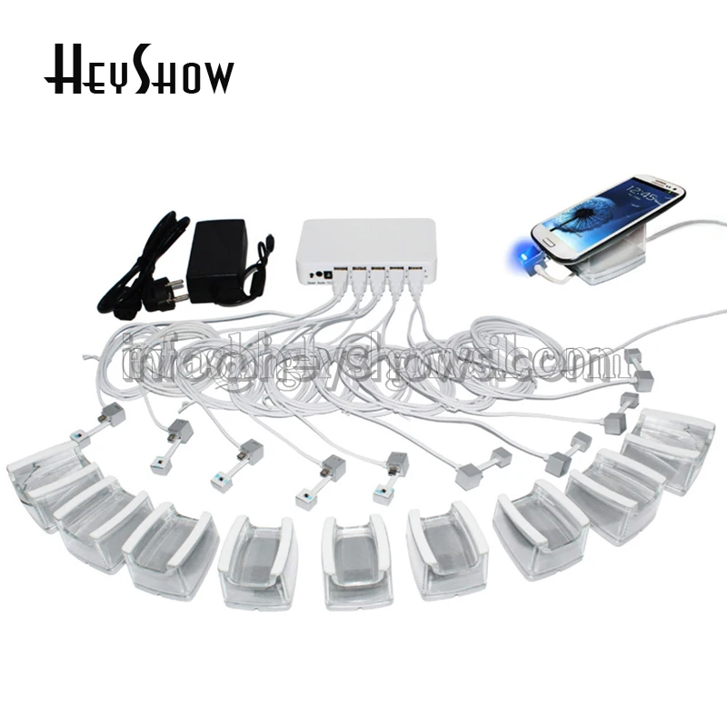 

10 Ports Mobile Phone Security Stand Cellphone Burglar Alarm System Tablet Display Anti-Theft Device With Acrylic Holder