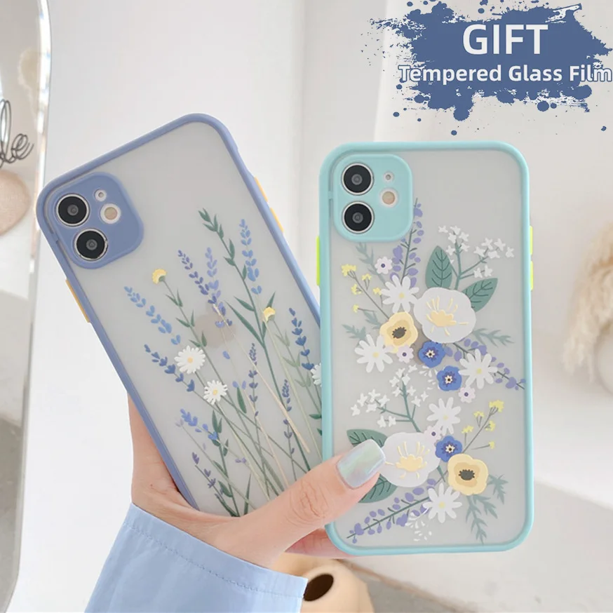 Матовый чехол для телефона iPhone 11 Pro Max X XS XR MAX 8 7 Plus SE 2020 тисненый цветок задняя