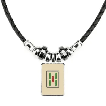 Mahjong Bamboo Bar 5 Tiles Pattern Necklace Handmade Leather Rope Pendant 
Mahjong Bamboo Bar 5 Tiles Pattern Necklace Handmade Leather Rope Pendant