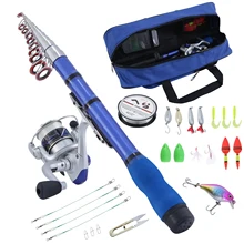BNTTEAM Mini Spinning Reel and Rod Combos Telescopic Portable Hand Hard Fiber Sea Artificial Lures Bag for Kids Men Beginners