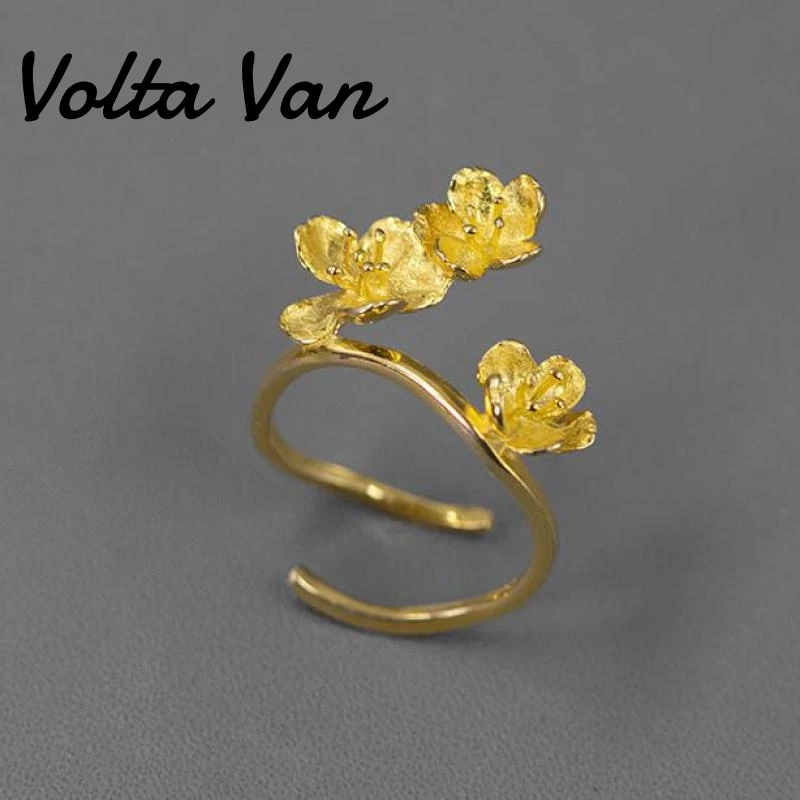

Volta Van 925 Sterling Silver Vintage Rings Cherry Blossoms Adjustable Fine Jewelry 2022 New Elegant Design Retro Opening Rings