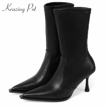 krazing pot new arrival work boots gorgeous noble thin high heel pointed toe zipper office lady daily wear mid-calf boots L68 
krazing pot new arrival work boots gorgeous noble thin high heel pointed toe zipper office lady daily wear mid-calf boots L68