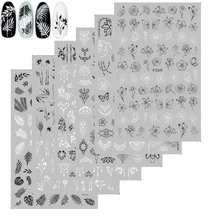 1 גיליון נייל אמנות מדבקה שחור תחרה פרח בעלי החיים עיצוב מדבקות מחוון כורכת נייר רדיד טיפ קעקוע נייל מדבקות רצועה f564(China)