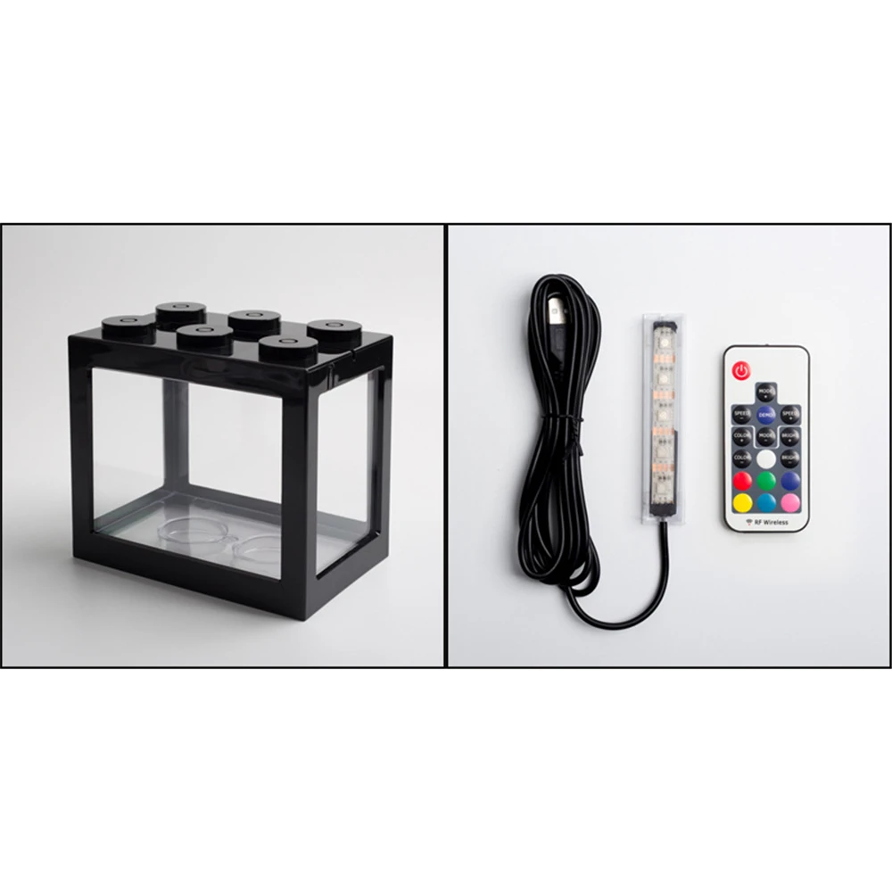 18 Mini Bettas Fish Tank LED Aquarium Mini Fish Bowls Block Reptile Box USB Charger Office Table Decoration Ocean Betta Turtle Box