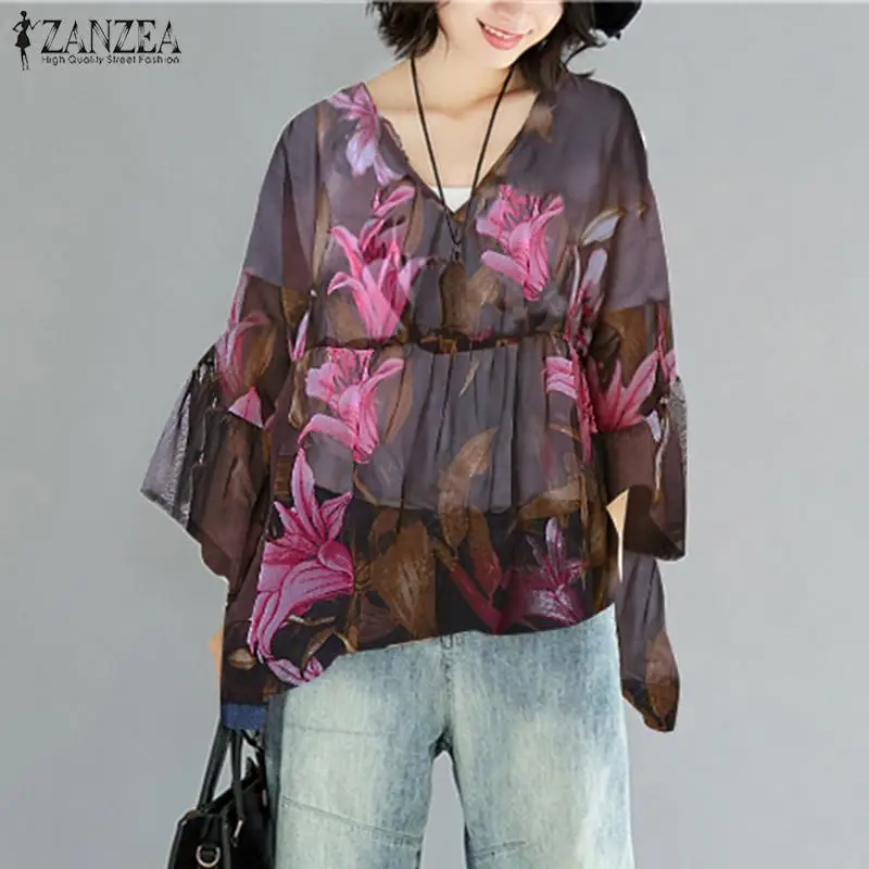 Summer V Neck Sheer Shirts ZANZEA 2019 Women Sexy Batwing Sleeve Blouse Vintage Floral Printed Loose Tunic Tops Famele Blusas
Summer V Neck Sheer Shirts ZANZEA 2019 Women Sexy Batwing Sleeve Blouse Vintage Floral Printed Loose Tunic Tops Famele Blusas