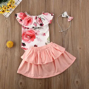 

pudcoco Baby Girl First 1st Birthday Floral Printed Sleeveless Bodysuit Ruffles Solid Tutu Skirt Dress Pricess Party Cute Outfit