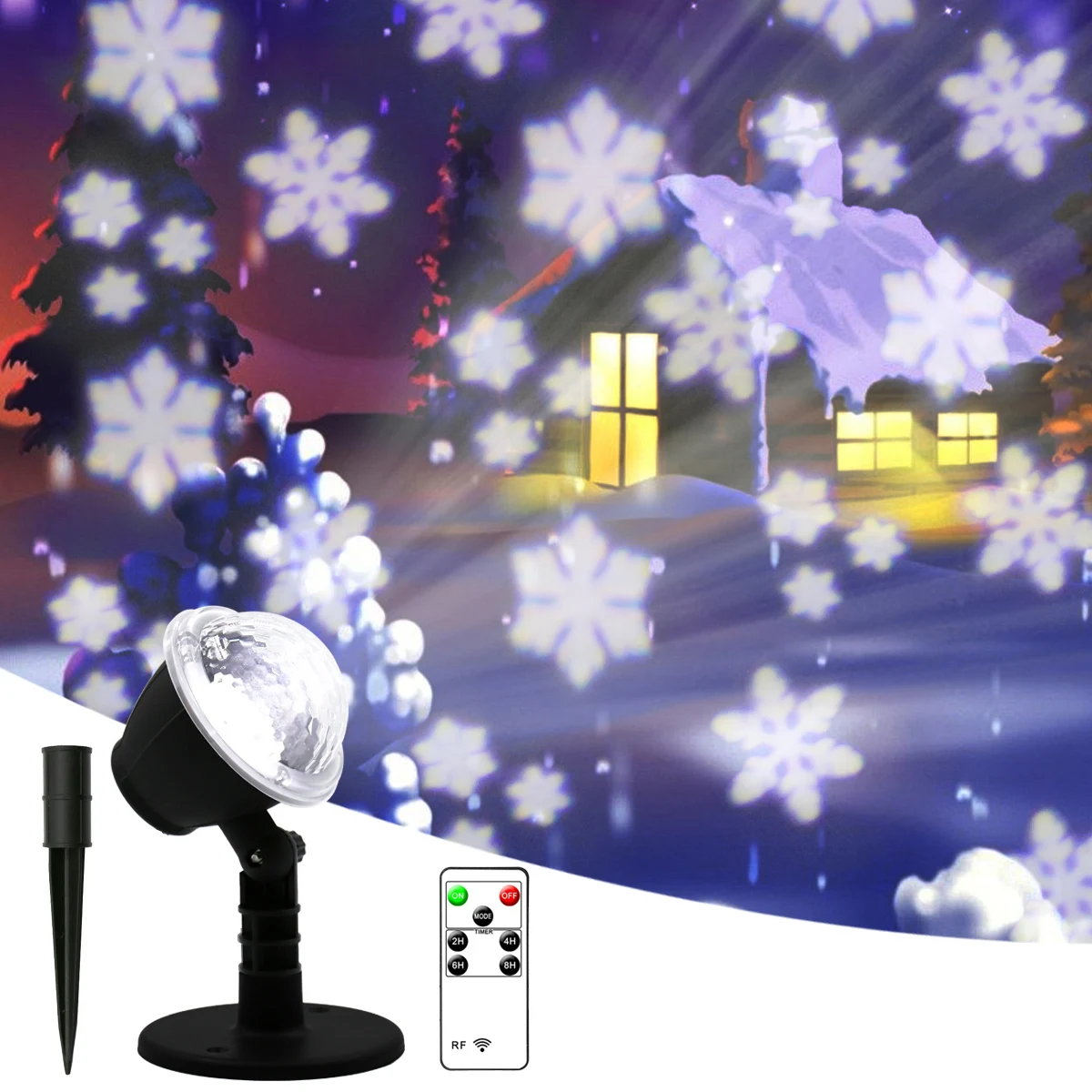 Spot Snowing Projector Lights Holiday Lights with RF Control Moving Patterns Timer Waterproof Decorative Lights for Xmas Party
Spot Snowing Projector Lights Holiday Lights with RF Control Moving Patterns Timer Waterproof Decorative Lights for Xmas Party