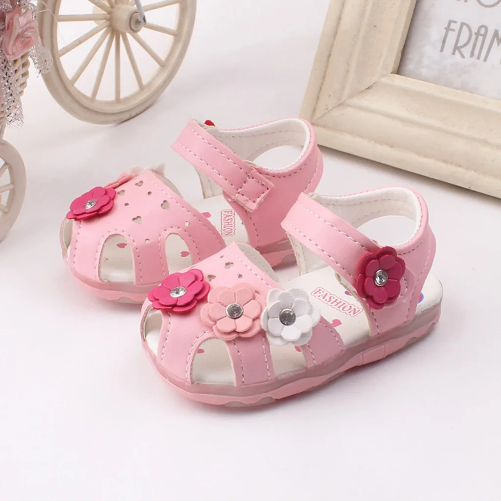 Girls flowers LED light shoes sandals summer exquisite wild dress with toddler baby children girl S4 | Мать и ребенок
