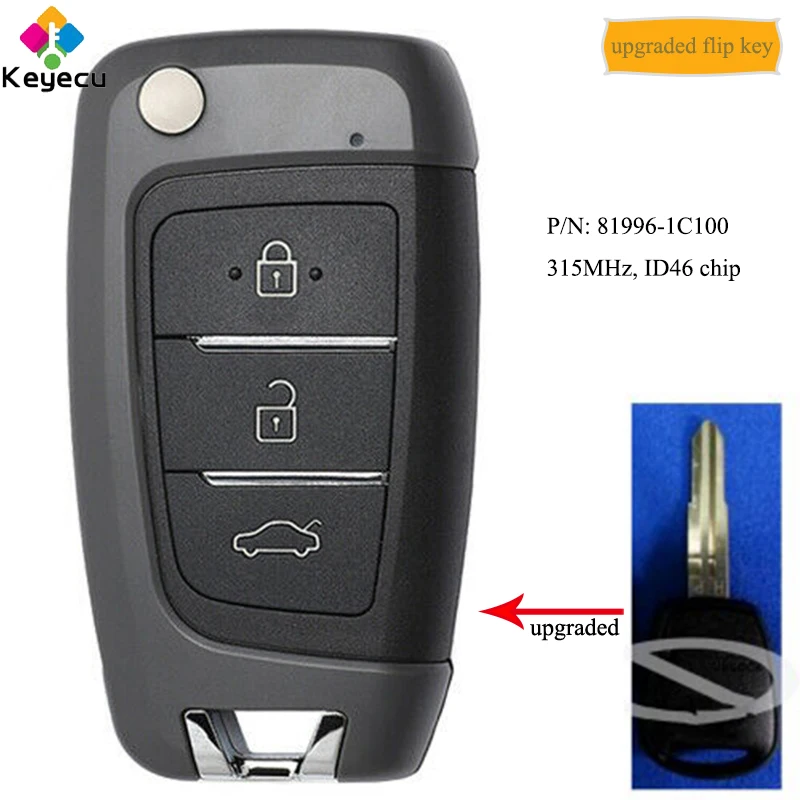 KEYECU Upgraded Folding Remote Control Car Key With 315MHz ID46 Chip - FOB for Hyundai Accent Verna Getz Click P/N: 81996-1C100
KEYECU Upgraded Folding Remote Control Car Key With 315MHz ID46 Chip - FOB for Hyundai Accent Verna Getz Click P/N: 81996-1C100