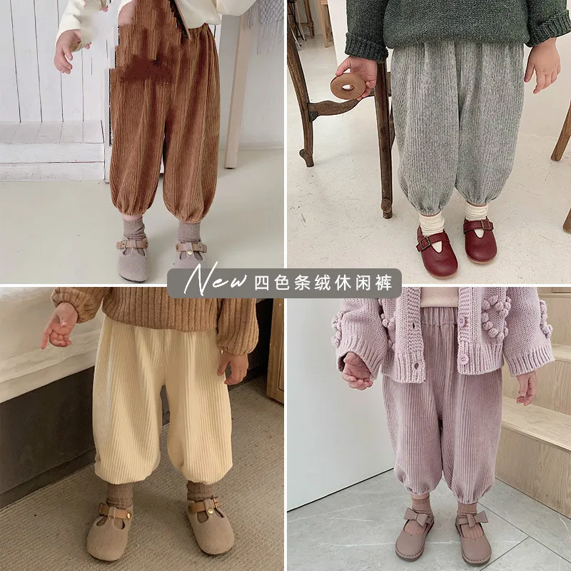 

Girls Loose Leisure Pants Children 2019 New Autumn Winter Baby Corduroy Pants Small Beef Tendon Kids Ruched Tousers Toddler