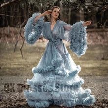 Elegant Organza Tiered Ruffled Formal Evening Dress For Women Night Sky Blue A-line Bow Party Dress With Floor Length Gown 
Elegant Organza Tiered Ruffled Formal Evening Dress For Women Night Sky Blue A-line Bow Party Dress With Floor Length Gown