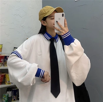 2020 Spring And Autumn New Youth Popular Students Hit Color Sweatshirt Fashion Casual Loose Lapel Pullover White / Blue M-XL 
2020 Spring And Autumn New Youth Popular Students Hit Color Sweatshirt Fashion Casual Loose Lapel Pullover White / Blue M-XL