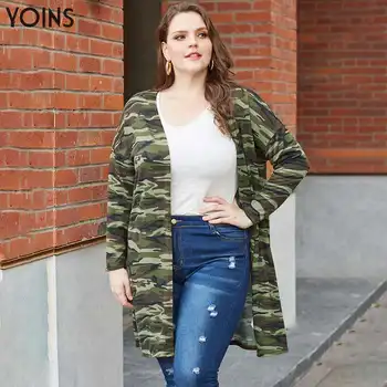 

YOINS Women Stylish Camouflage Long Sleeve Cardigan 2020 Female Casual Outwear Autumn Winter Jackets Coats Plus Size Mujer Femme