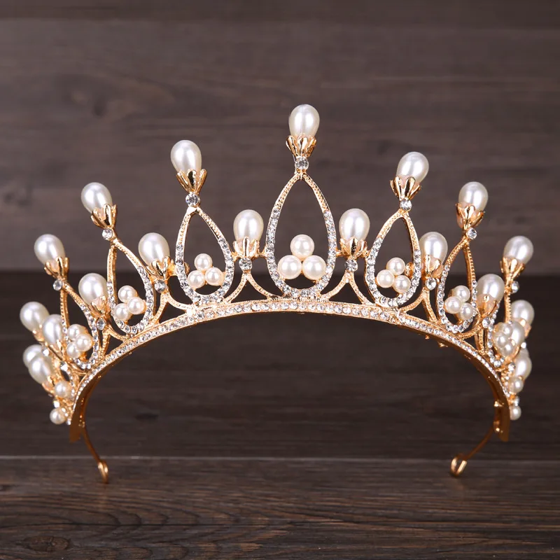 

Gold Metal Crystal Pearl Crowns Rhinestone Tiara Brides Hairband Hair Jewelry Princess Crown Fashion Wedding Hair Accessories