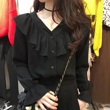 Casual Women Chiffon Blouses Button V-Neck Long Sleeve Shirts Women Ruffled Blouse Tops
Casual Women Chiffon Blouses Button V-Neck Long Sleeve Shirts Women Ruffled Blouse Tops