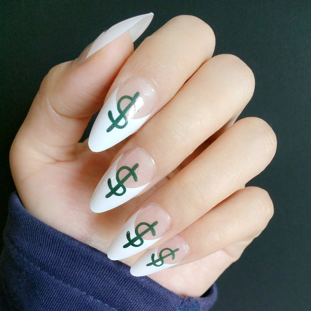 24Pcs Long Stiletto False Nails Money Patterns Artificial French Nail Tips Clear White DIY Fingernails Art Manicure Tools Z208
24Pcs Long Stiletto False Nails Money Patterns Artificial French Nail Tips Clear White DIY Fingernails Art Manicure Tools Z208