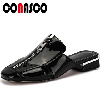 CONASCO Genuine Leather Women Sandals Pumps Summer 2020 Slippers Mules Fashion Zipper Decoration Low Heels Casual Shoes Woman
CONASCO Genuine Leather Women Sandals Pumps Summer 2020 Slippers Mules Fashion Zipper Decoration Low Heels Casual Shoes Woman