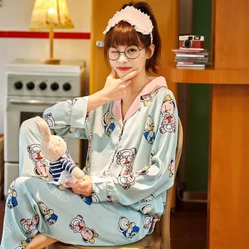 New Cartton Pattern Pajamas Set Sweet Lovely Loungewear Silk satin Sleepwear Pius Size Nightwear Loose Pyjamas Mujer Homewear
New Cartton Pattern Pajamas Set Sweet Lovely Loungewear Silk satin Sleepwear Pius Size Nightwear Loose Pyjamas Mujer Homewear