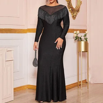 Plus Size Dress Shiny Women Spring Winter Long Sleeve Fringe Bodycon Sexy Mesh Tassel Long Sequins Dress Elegant Evening Party 
Plus Size Dress Shiny Women Spring Winter Long Sleeve Fringe Bodycon Sexy Mesh Tassel Long Sequins Dress Elegant Evening Party