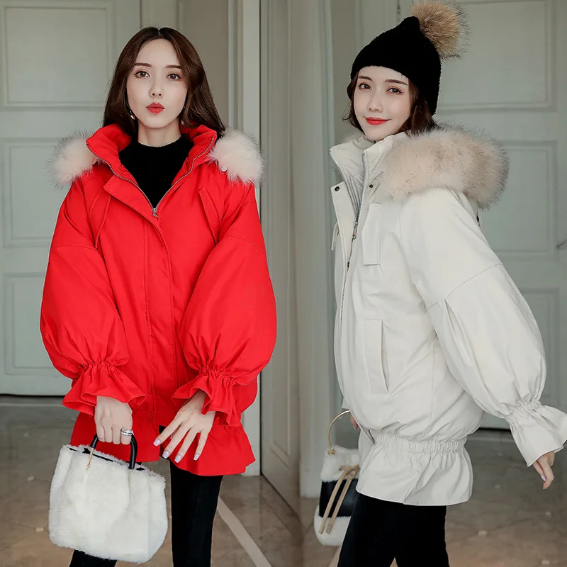 2019 New Style Flounced Thick Cotton Coat Women's Winter Mid-length Large Fur Collar Hooded Cute Rabbit Eared down Coat Fashion 
2019 New Style Flounced Thick Cotton Coat Women's Winter Mid-length Large Fur Collar Hooded Cute Rabbit Eared down Coat Fashion