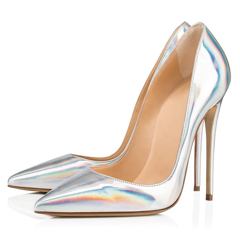 

sexy laser silver Patent Leather Pumps Women stiletto Heels banquet Dress Shoes bling low cut lady high heel