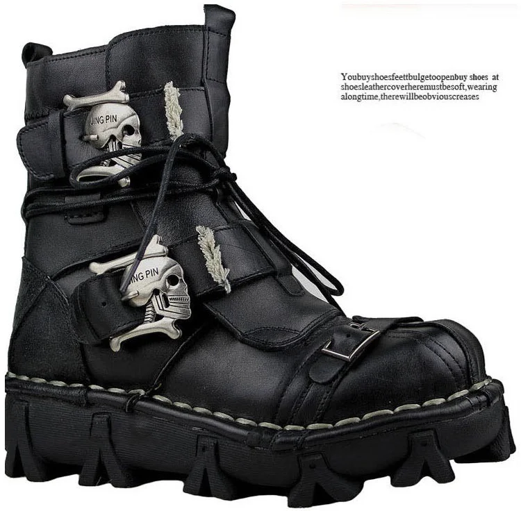 Men's Genuine Leather Skull Gothic Punk Combat Boots Motorcycle Leather Boots Men's Genuine Leather Skull Gothic Punk Combat Boots Motorcycle Leather Boots