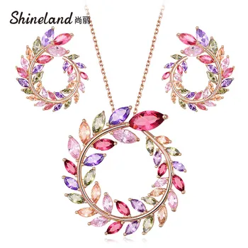 Shineland Romantic Wreath Jewelry Set Bridal Colorful Cubic Zirconia Necklace Earring Women Wedding Elegant Fashion Party Gift 
Shineland Romantic Wreath Jewelry Set Bridal Colorful Cubic Zirconia Necklace Earring Women Wedding Elegant Fashion Party Gift