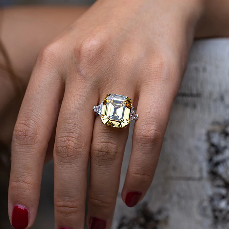 OEVAS 100% 925 Sterling Luxury 27 Carats Created Moissanite Wedding Rings For Women Sparkling High Carbon Diamond Fine Jewelry