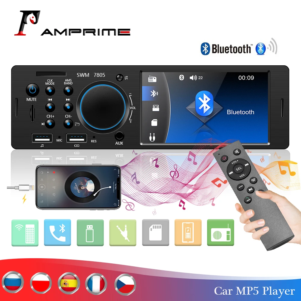 Автомагнитола AMPrime 1DIN 4 1 дюйма TFT Bluetooth FM радио USB/AUX с пультом ДУ|Мультимедиаплеер