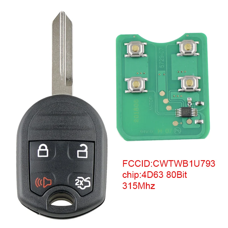 315Mhz 4 Buttons Keyless Entry Remote Car Key Fob with 4D63 80Bits Chip CWTWB1U793 Fit for 2010 2011 2012 2013 2014 Ford Mustang
315Mhz 4 Buttons Keyless Entry Remote Car Key Fob with 4D63 80Bits Chip CWTWB1U793 Fit for 2010 2011 2012 2013 2014 Ford Mustang