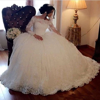 Vintage Ball Gown Wedding Dresses Long Sleeves Lace Appliques Sequins Puffy Arabic Dubai vestidos Formal Church Plus Size Bridal
Vintage Ball Gown Wedding Dresses Long Sleeves Lace Appliques Sequins Puffy Arabic Dubai vestidos Formal Church Plus Size Bridal
