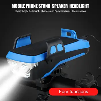 USB Bike Light 4in 1Bicycle Headlight Mobile Phone Holder Power Bank Speaker 3 Lighting Modes Front Lamp Abs Flashlight