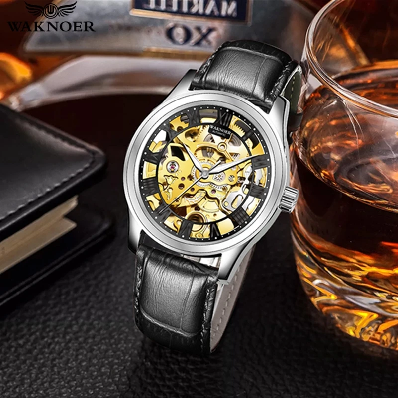 WAKNOER Luxury Skeleton Mechanical Watch Men Automatic Watch Roman Waterproof Leather Mechanical Watches Reloj Hombre 2019
WAKNOER Luxury Skeleton Mechanical Watch Men Automatic Watch Roman Waterproof Leather Mechanical Watches Reloj Hombre 2019