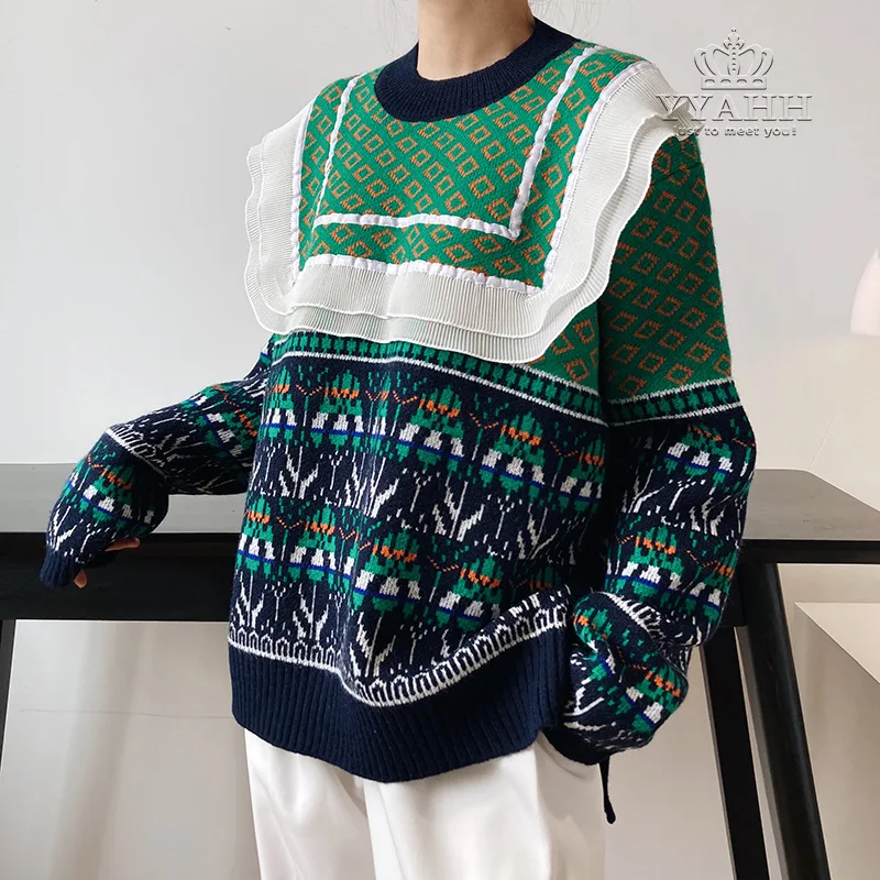 Han Feng Blogger Lazy Sweater Female, Autumn and Winter Wearing A Pullover Frill Mosaic Green Sweater
Han Feng Blogger Lazy Sweater Female, Autumn and Winter Wearing A Pullover Frill Mosaic Green Sweater